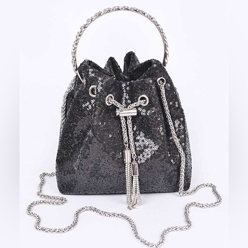 Black Rhinestone Mini Bling Studded Bucket Bag - Picture 7 of 7